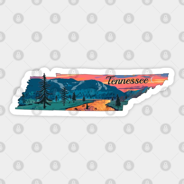 Tennessee Fly Fishing State River Sunset by TeeCreations Sticker by TeeCreations